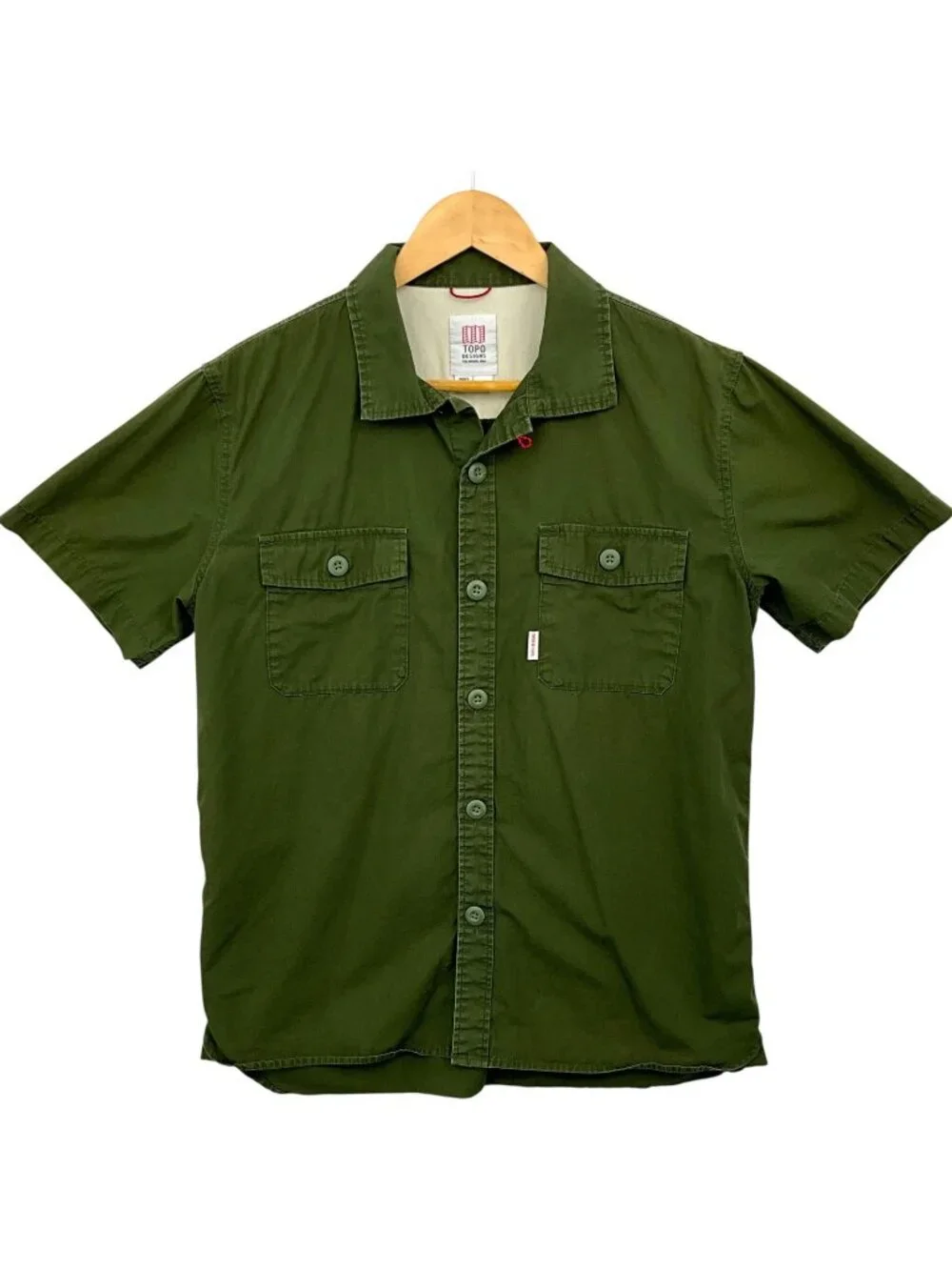 Topo Designs Field Shirt Mens Medium Green Short Sleeve Button Up Cotton Organic